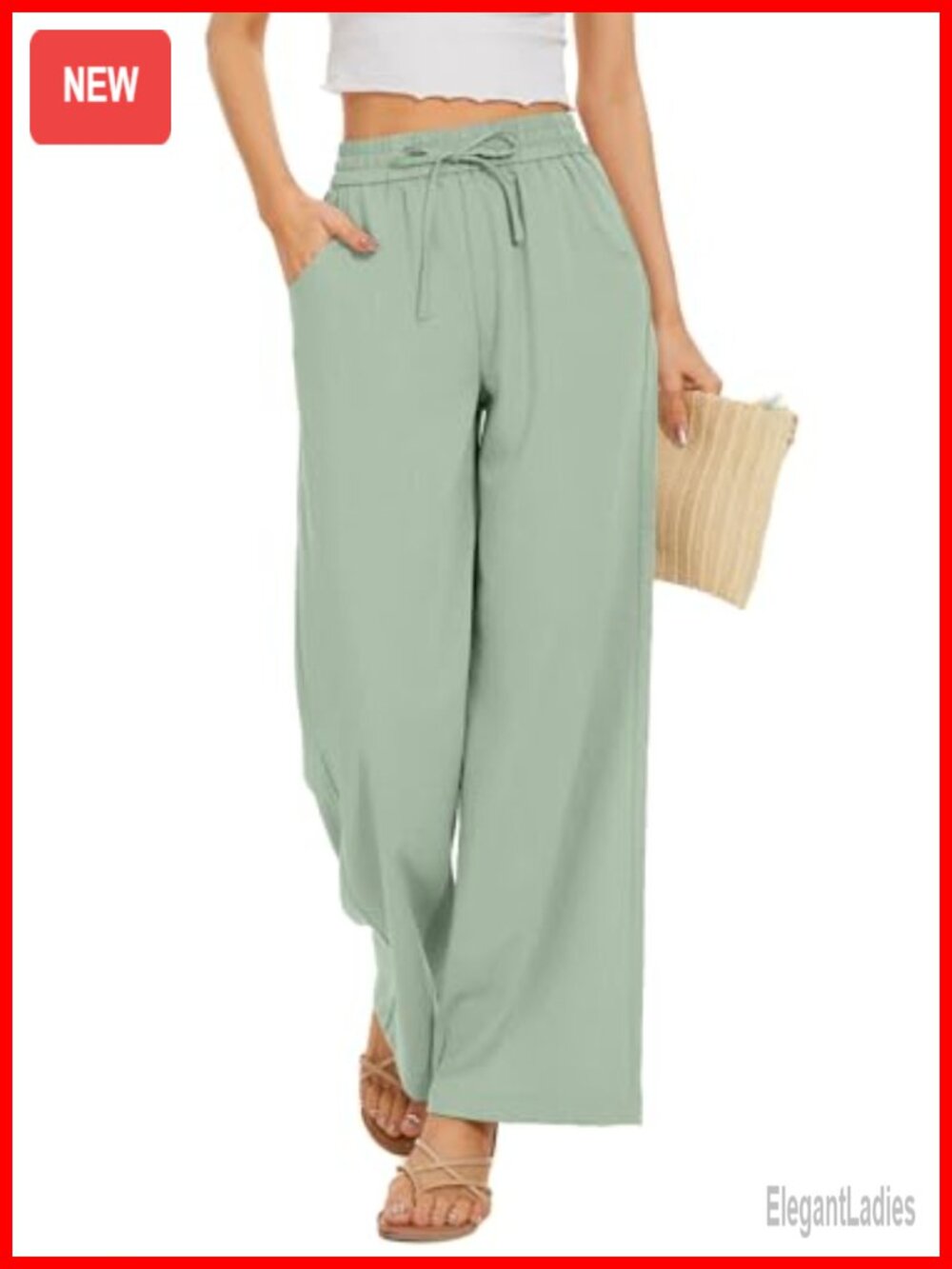 Women Wide Leg Palazzo Pants Drawstring Waist Flowy Loose Fit Pockets